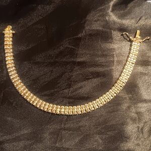 SETA Signed Gold Tone 3 Row CZ Tennis Bracelet~8 Inches